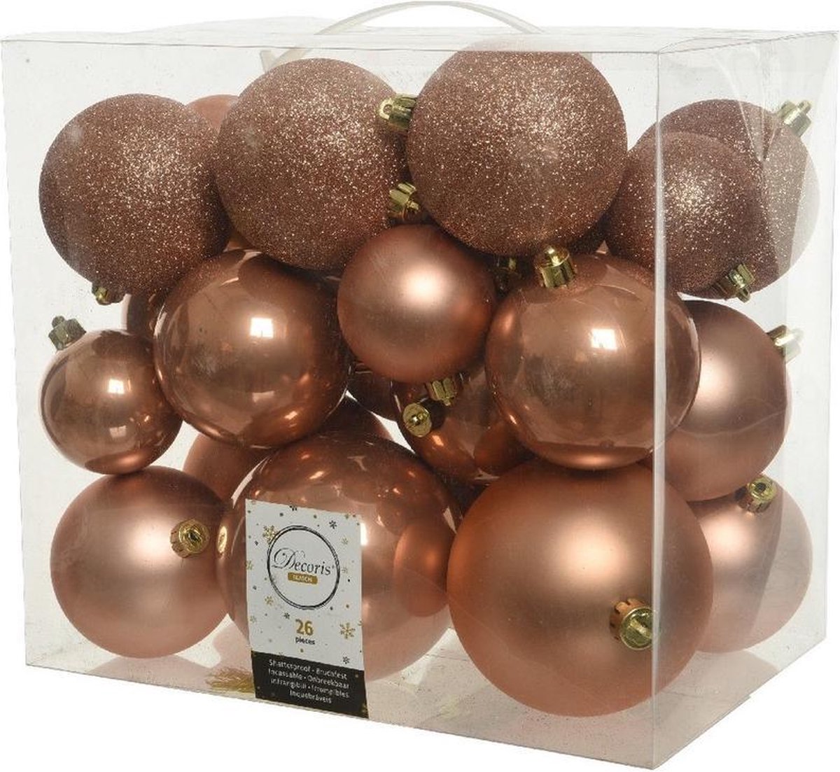 26x Zacht terra bruine kunststof kerstballen 6810 cm Mix