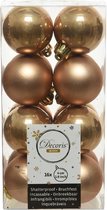 16x Camel bruine kunststof kerstballen 4 cm - Mat/glans - Onbreekbare plastic kerstballen - Kerstboomversiering camel bruin