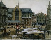 George Hendrik Breitner, Gezicht op de Dam te Amsterdam op canvas, afmetingen van dit schilderij zijn 100x150 cm
