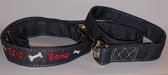 Honden looplijn jeans met bones spijkerstof denim  120 cm x 15 mm