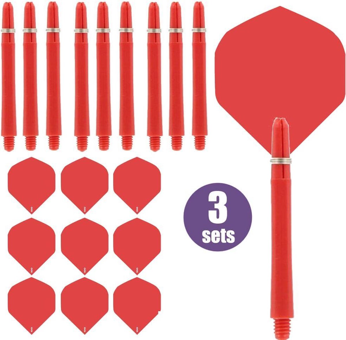ABC Darts - Dart Flights en Dart Shafts - Rood - 3 sets