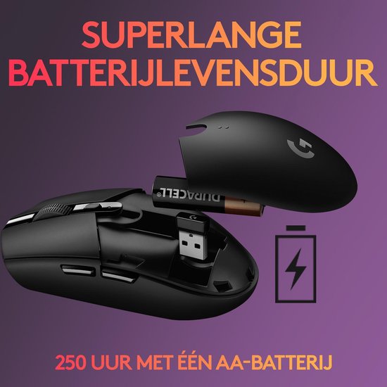 Logitech G305 Lightspeed - Draadloze Muis - Rechtshandig - Zwart