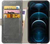 Rosso Element Book Case Wallet Hoesje Geschikt voor Apple iPhone 12 Pro Max | Portemonnee | 3 Pasjes | Magneetsluiting | Stand Functie | Grijs