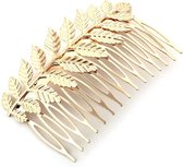 Peigne à cheveux en métal doré 9cm avec brin de plumes de feuilles