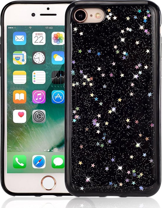 Apple iPhone 7 - 8 Plus Glitter Case - Zwart - Soft TPU - Bling | bol.com