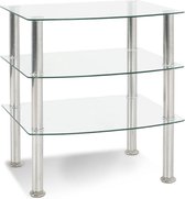 Bijzettafel gehard veiligheid glas | glazen bijzettafel | Verchroomd stalen poten | 3 laags voor rond afgewerkt sterk glazen bladen | Glazen tafel 54x45x61cm