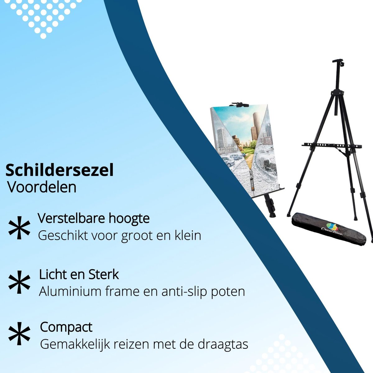 CreaTime schildersezel Verstelbaar Inklapbaar Voor volwassenen Ezel Met luxe hoes/draagtas Veldezel — afbeelding 2