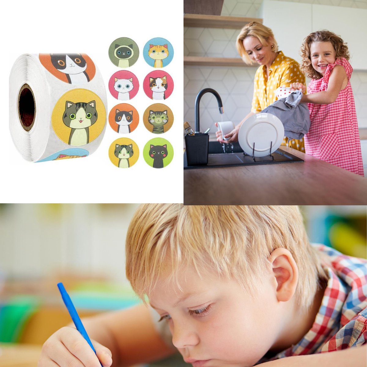 Stickerrol - 500 beloningsstickers op rol - Poezenstickers voor kinderen — afbeelding 3