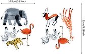 Kinderkamer | Set van 28 Muurstickers Safari Dieren | Giraf, Zebra, Olifant, Flamingo, Cheeta