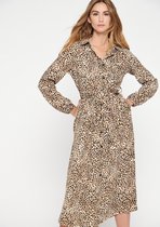 LOLALIZA Maxi hemdjurk met luipaardprint - Beige - Maat 40