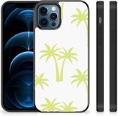Telefoonhoesje met Naam iPhone 12 Pro | 12 (6.1") Silicone Case met Zwarte rand Palmtrees