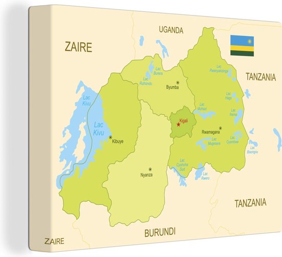 Canvas Schilderij Illustratie van een kaart met Rwanda in het groen ...