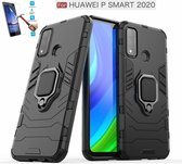 Huawei P Smart 2020 Robuust Kickstand Shockproof Zwart Cover Case Hoesje - 1 x Tempered Glass Screenprotector ATBL