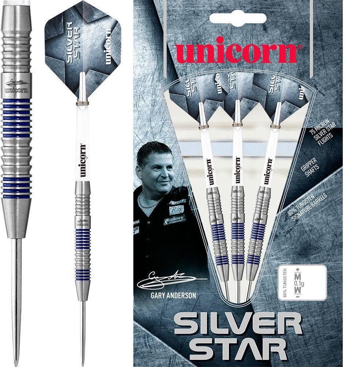 Unicorn Gary Anderson Silverstar 80% P2 - Dartpijlen 24 Gram