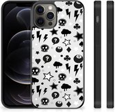 Silicone Back Cover Geschikt voor iPhone 12 Pro Max Telefoonhoesje met Zwarte rand Silver Punk