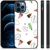 Silicone Back Case iPhone 12 Pro | 12 (6.1") Telefoon Hoesje met Zwarte rand IJsjes