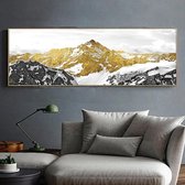 Allernieuwste Canvas Schilderij Berglandschap Gouden Bergen - Romantisch Abstract - 50 x 150 cm - Kleur