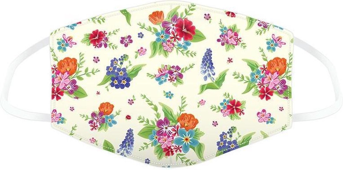 Puckator Mondkapje - wit met bloemen