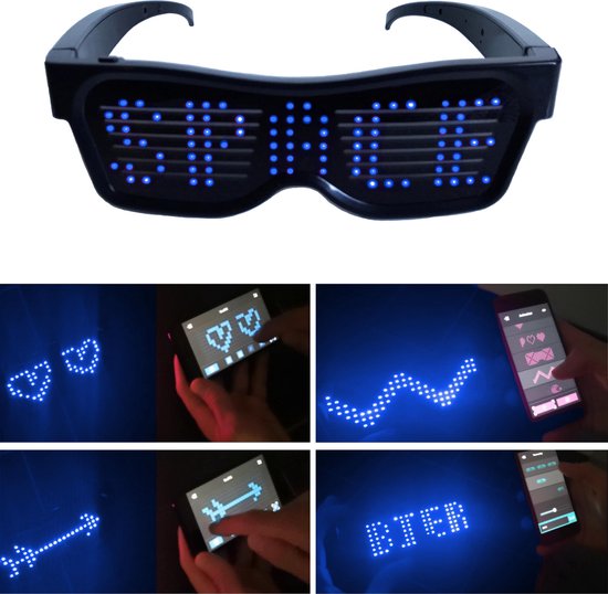 Lunettes LED lumineuses Blauw - avec Bluetooth - motifs de texte -  Animation en... | bol.com