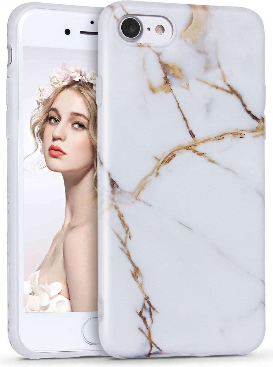 Luxe marmer case voor iPhone 7 - iPhone 8 hoesje wit - goud - back cover soft TPU zacht