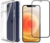 iPhone 12 Pro Max Hoesje en Screenprotector - iPhone 12 Pro Max Hoesje Transparant Siliconen Case + Screen Protector Glas Full Screen