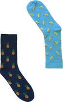 Heren Sokken 43 46 | 2 Paar Leuke Sokken | Ananas Sokken (Zwart) en  Banaan Sokken| Warme Sokken Unisex Maat 43-46