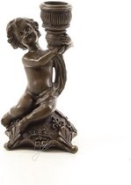 Kandelaar - Engeltje met vaas - materiaal brons - 14,1 cm hoog