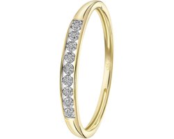 Lucardi Dames Ring met 9 diamanten 0,02ct - Ring - Cadeau voor vrouwen - 14 Karaat Goud - Geelgoud