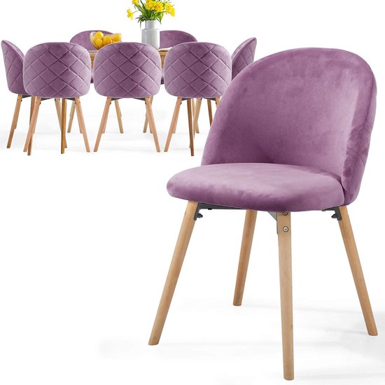 Trend24 - Chaises de Chaises de salle à manger lot de 8 - Chaises de salle à manger - Chaises lot de 8 - Chaises 8 pièces - Tissu - Bois de hêtre - Violet