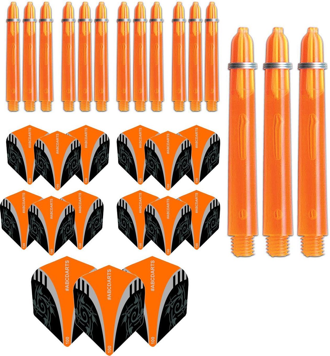 ABCDarts - Dart Flights En Dart Shafts - Tribal Edgeglow - Short Oranje - 5 sets