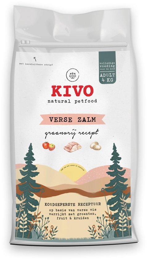 Kivo Petfood - Hondenbrokken Verse Zalm 4 kg - Graanvrij, met vis, groenten, fruit & kruiden