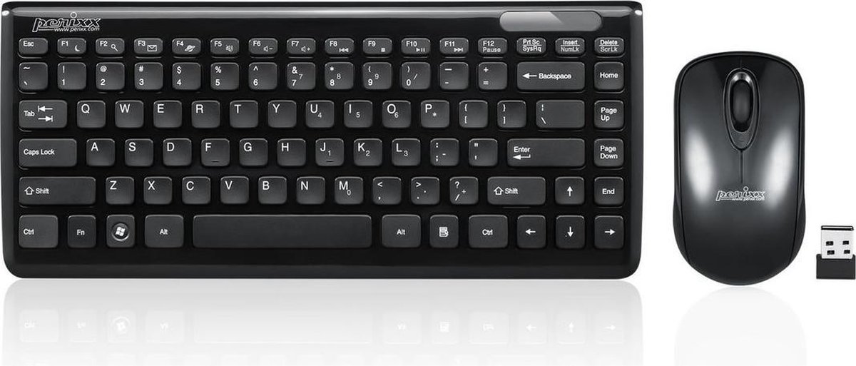 Perixx Periduo-707 PLUS - Draadloos compact toetsenbord en muis set - Chiclet toetsen - 2.4ghz - Zwart - Qwerty/US