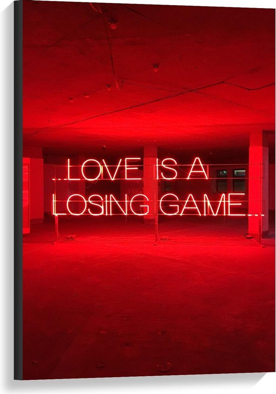 Canvas  - Rode ruimte met Tekst Love is A Losing Game  - 60x90cm Foto op Canvas Schilderij (Wanddecoratie op Canvas)