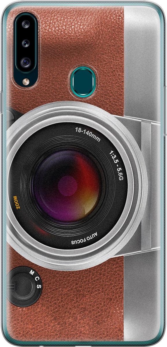 Samsung Galaxy A20s hoesje siliconen - Vintage camera - Soft Case Telefoonhoesje - Print / Illustratie - Bruin