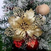 Kerst | Kerstboom decoratie | Ornament | Glitter | Bloem | 5 stuks | Goud