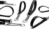 Leren Sliphalsband met ketting - Zwart - 50 cm x 20 mm - Hondenhalsband