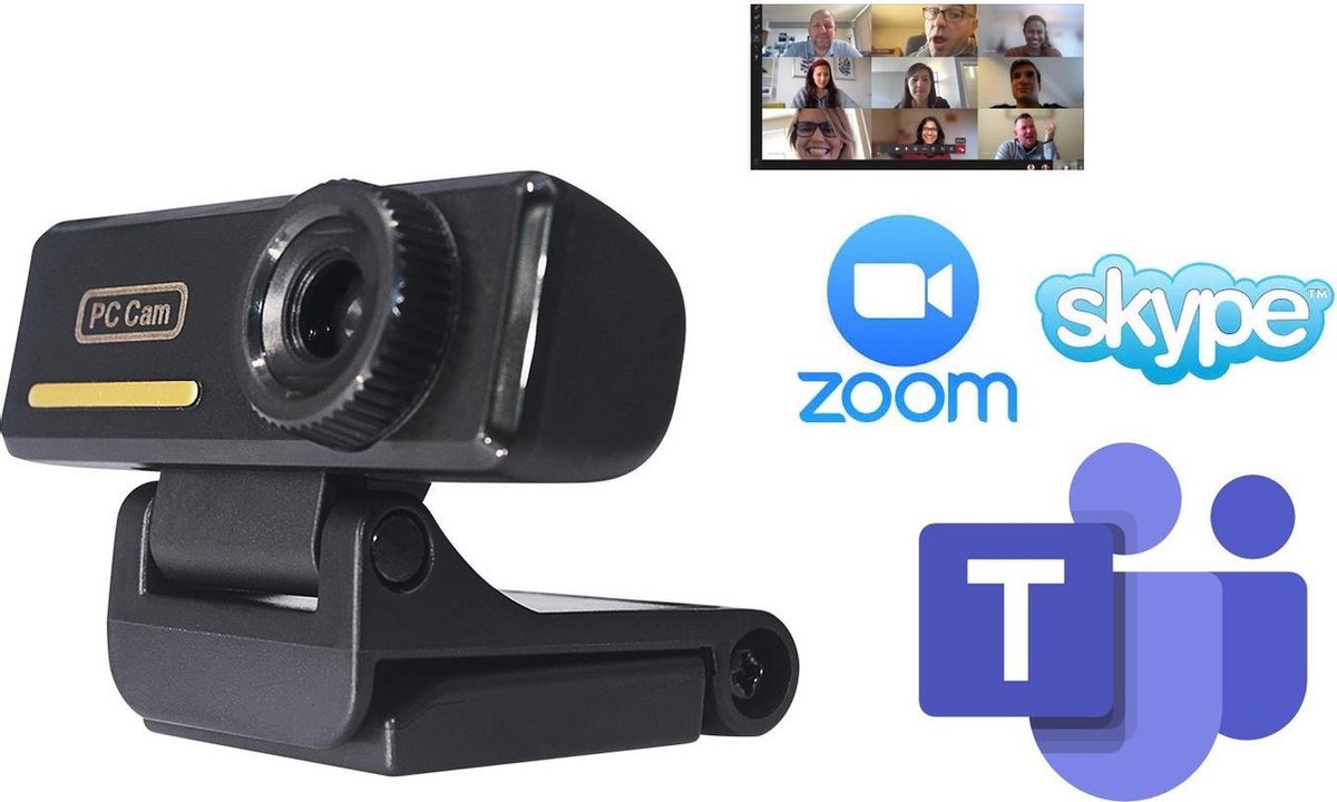 Webcam voor PC - Mac - Chromebook - via USB met microfoon - perfect helder beeld en geluid - lengte kabel 1.5m zwart