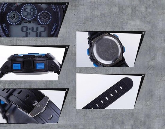 Clockx - Jongenshorloge - Kinderhorloge - Digitaal - Licht - Alarm - kinder horloge - zwart - blauw - Clockx