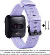 Paars Nylon bandje voor Fitbit Versa (1) / Versa 2 / Versa Lite - Gespsluiting – Purple Nylon band – Maat: zie maatfoto