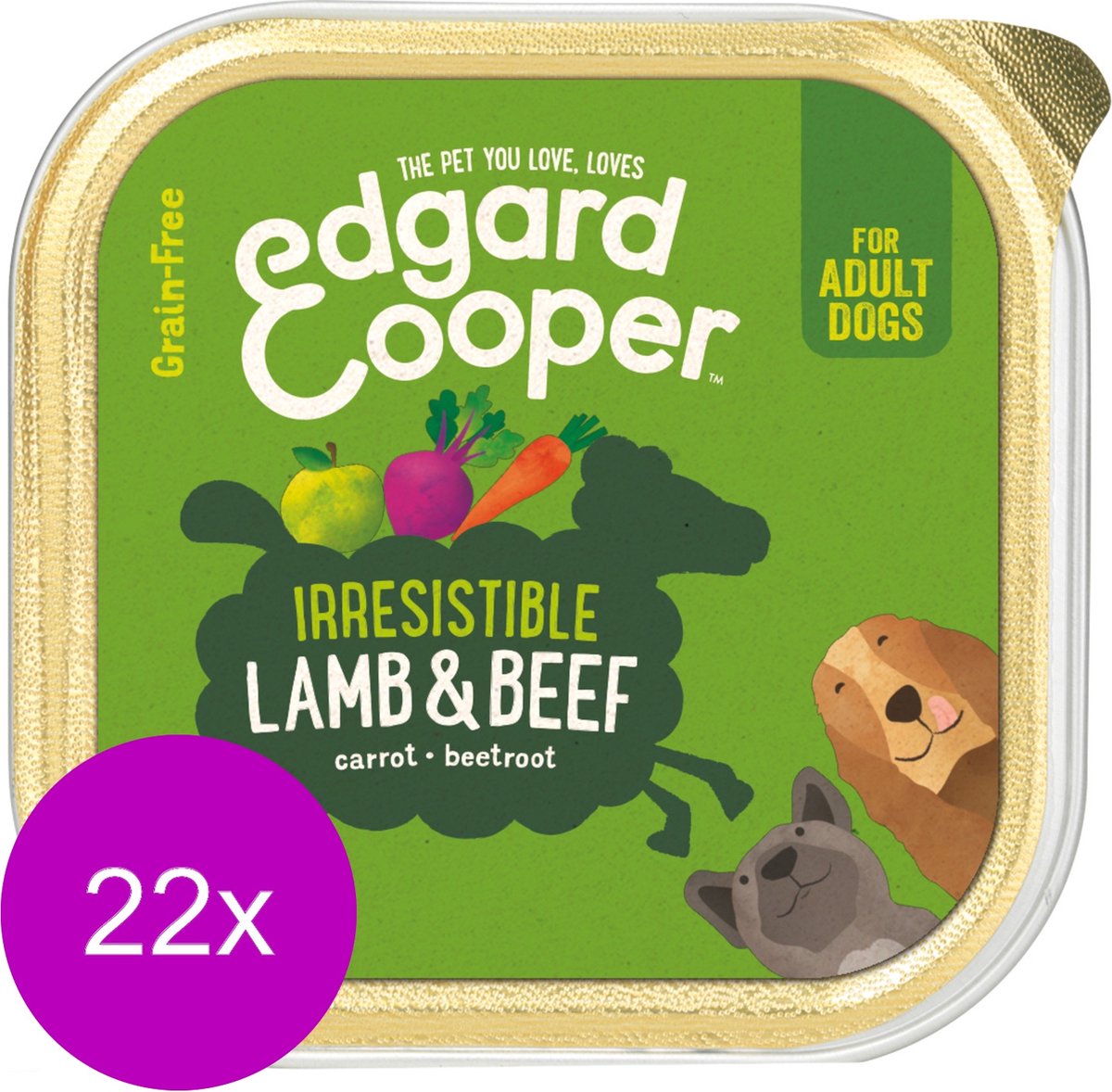 Bol.com Edgard & Cooper Kuipje Lamb Beef Adult - Hondenvoer - 22 x Lam Rund Wortel 150 g Graanvrij aanbieding