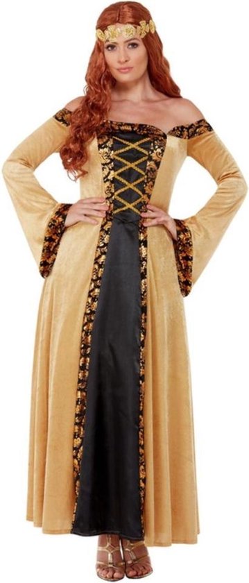 Smiffy's - Koning Prins & Adel Kostuum - Luxe Middeleeuwse Hofdame Marian - Vrouw - Goud - Medium - Halloween - Verkleedkleding