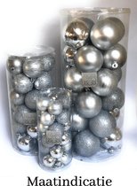Kerstballen 24 stuks - Kerstballen - Zilver - Glanzend - Mat - Glitter - Disco - 8cm - Plastic Kerstballen - Kerstversiering voor Binnen - Formaat 8cm