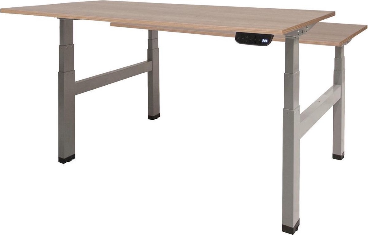 RoomForTheNew Bureau Heathrow Plus Duo-Desk - Zit sta Bureau - Zit sta Bureau Elektrisch - Gaming Bureau - Game Bureau - Verstelbaar Bureau - standing Desk - duo bureau - duo werkplek--Havana blad-Aluminium  onderstel- 160x80