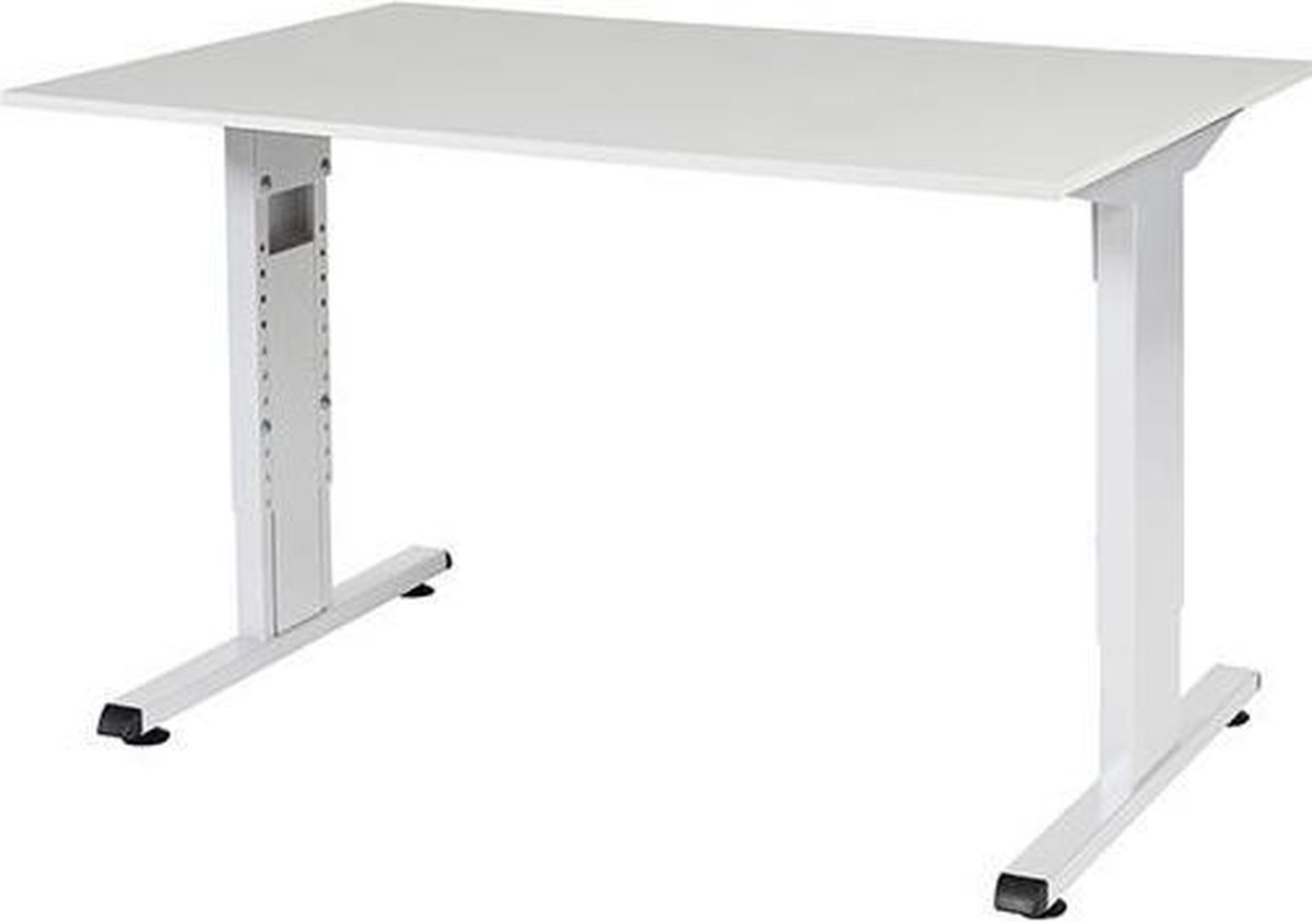 RoomForTheNew Bureau Schiphol Normal-Bureau - Bureautafel - Gaming bureau - Game bureau - Computertafel - Desk - Bureau wit - Verstelbaar bureau - Gaming Desk - Bureau tafel - Bureau verstelbaar--Grijs blad-Wit  onderstel- 120x80