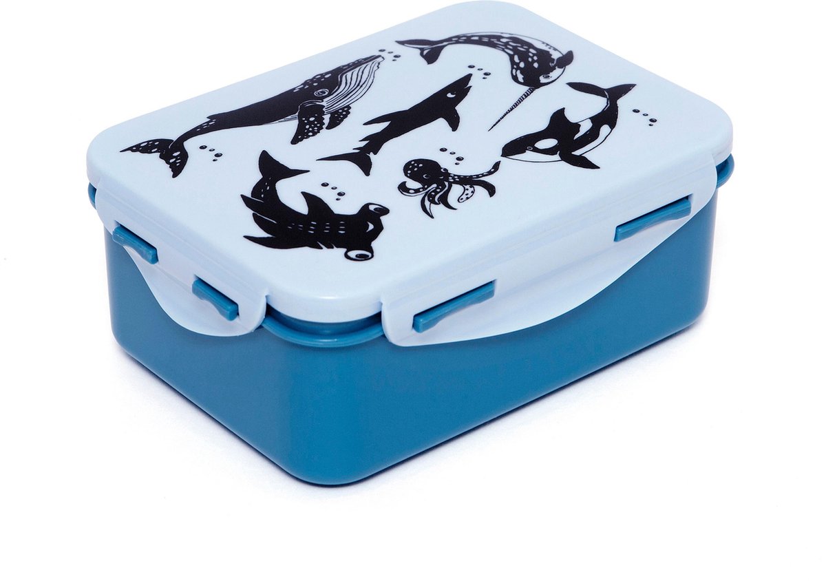 Petit Monkey lunnch box sea animals - Brooddoos - Broodtrommel -Lunchbox - Zeedieren blauw