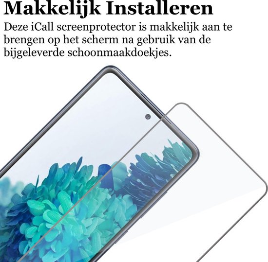 Screenprotector van gehard glas, 'Makkelijk Installeren'. Makkelijk aan te brengen met schoonmaakdoekjes.