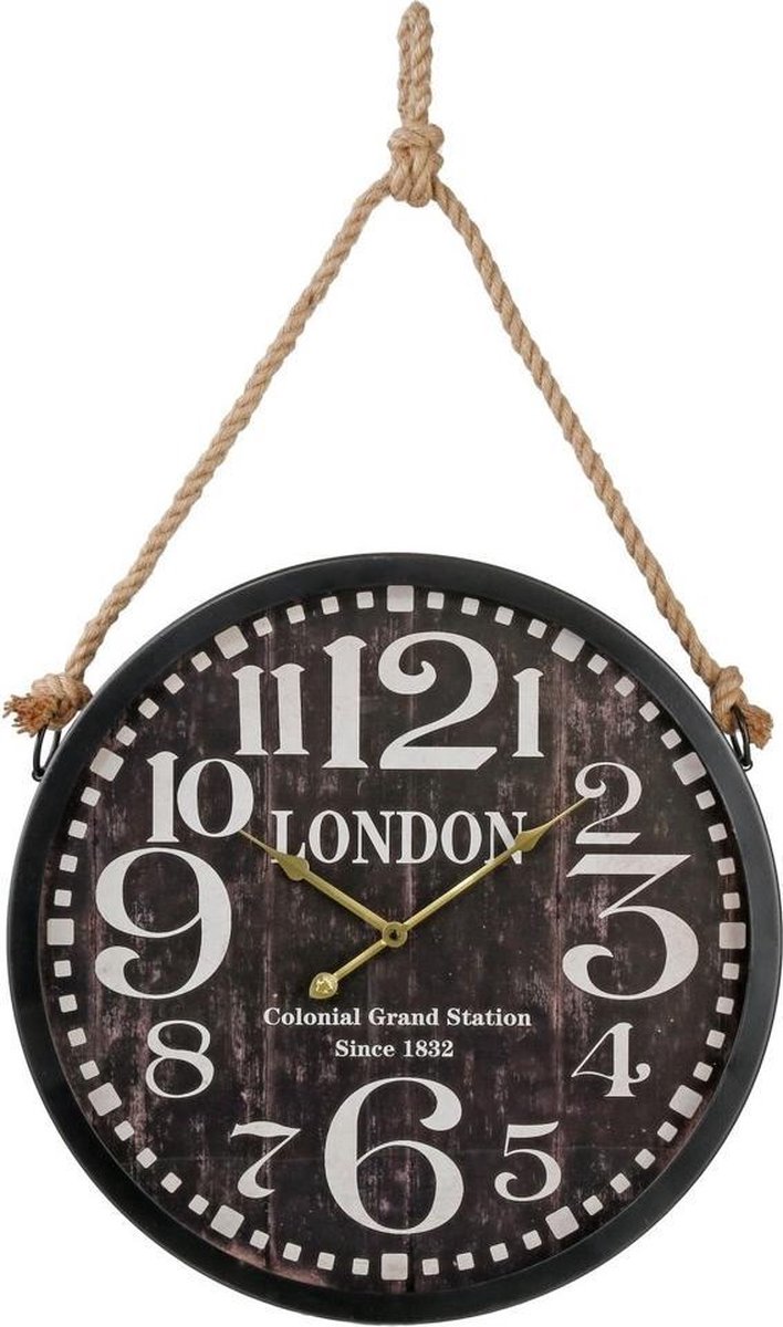 Wandklok, Touwhangend, LONDON, Zwart, Ø52 cm