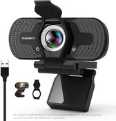 Webcam voor pc - Full HD 1080P - met Privacycover - Ingebouwde microfoon - USB2.0 aansluiting - Video Chat, Conference, Recording, Online lesson - Zwart