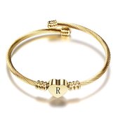 24/7 Jewelry Collection Hart Armband met Letter - Bangle - Initiaal - Goudkleurig - Letter R