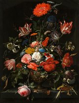 Schilderij - Abraham Mignon, Bloemen in een metalen vaas, c. 1670, 70x100cm